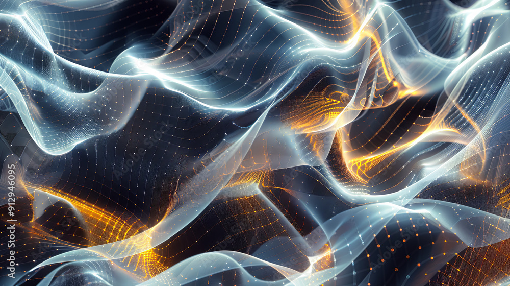 Poster abstract digital wave background with flowing cyber dots and lines technology background communicati