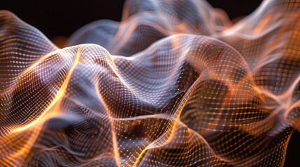 Fototapeta premium Abstract wave background digital data structure gold particles flow analysis and transmission futuristic network connection on black backdrop