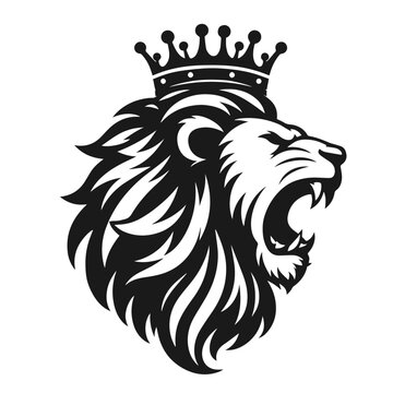 Black and white vector silhouette of a Lion face isolated on white background
