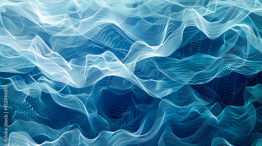 Poster abstract blue background flowing lines waves dynamic motion smooth curve modern digital technology f