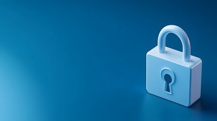 Fototapeta premium 3D rendering of a white padlock on a blue background symbolizing security, protection, and privacy.