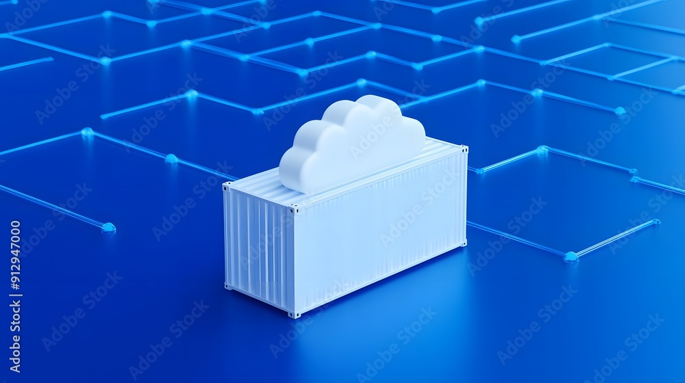 Poster 3d rendering of cloud storage concept with container on blue technology background, illustrating dat