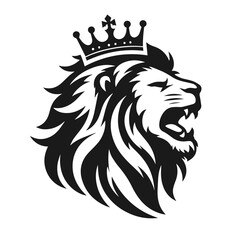 Black and white vector silhouette of a Lion face isolated on white background