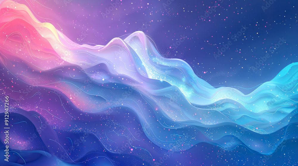 Poster abstract background colorful wavy smooth curves with sparkling dots modern trendy texture background