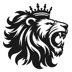 Black and white vector silhouette of a Lion face isolated on white background