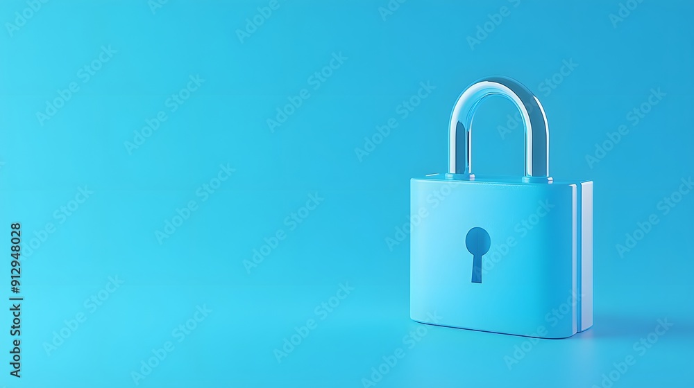 Poster a blue padlock on a clean blue background symbolizes security and protection. ideal for concepts rel