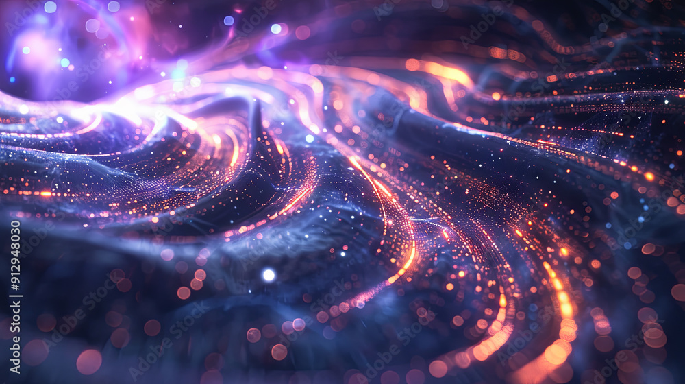 Poster abstract background with bokeh light effect digital flow particle wave futuristic modern technology 