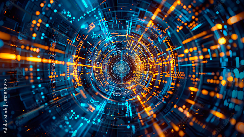 Poster abstract technology background with glowing lights digital transformation big data cybersecurity con