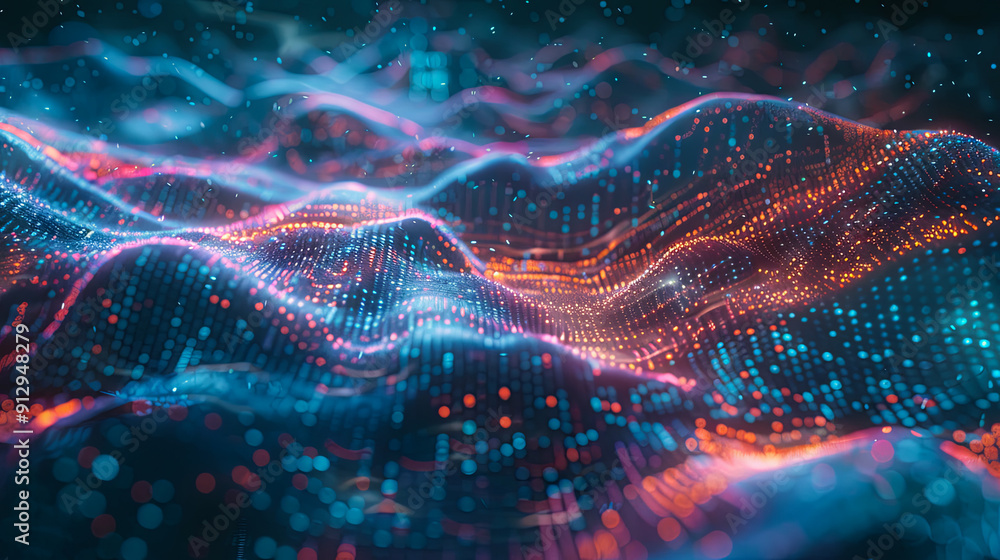 Fototapete Abstract background digital wave data technology communication network futuristic cyberspace internet connection global world information artificial intelligence bigdata cloud computing blockchain