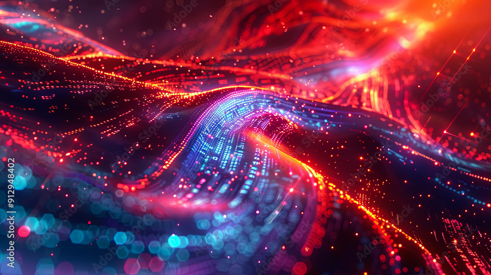 Poster abstract digital wave particles background futuristic illustration data flow cyber technology big da