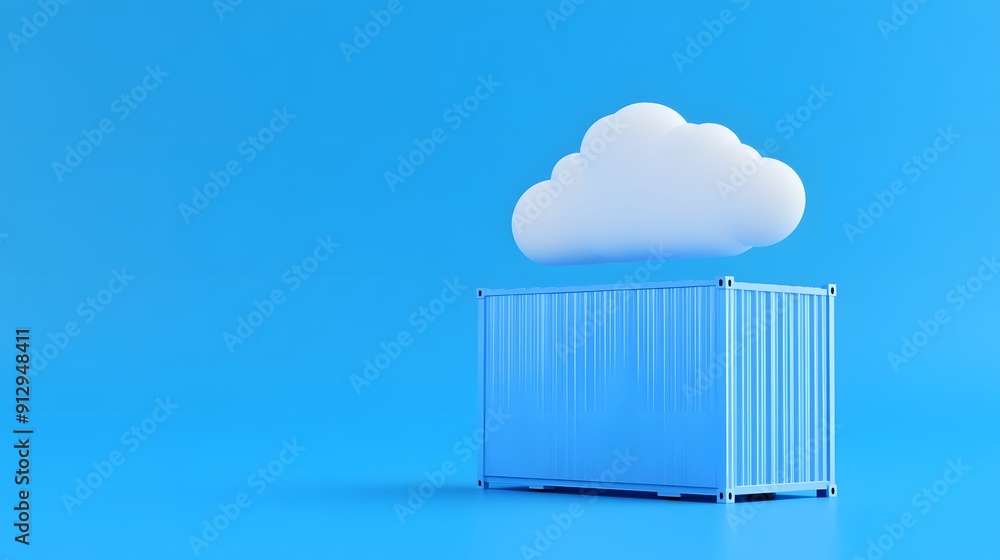 Aufkleber a blue shipping container with a white cloud above it against a solid blue background. concept of cl