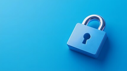 Fototapeta premium A close-up of a blue padlock on a light blue background, symbolizing security, protection, and safety in a minimalist style.