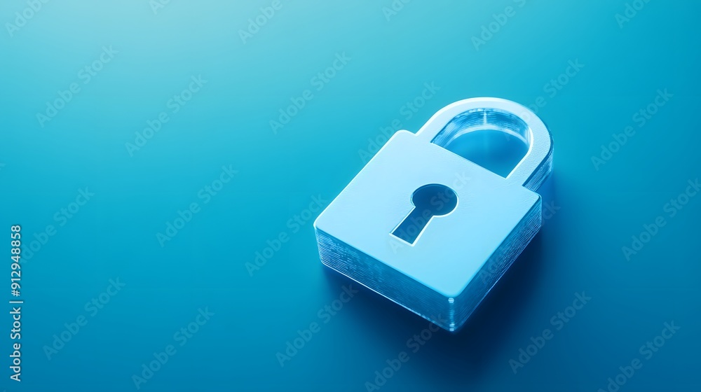 Poster a close-up view of a blue padlock symbolizing security and protection on a smooth gradient backgroun