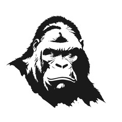 Black and white vector silhouette of a Gorilla  face isolated on white background