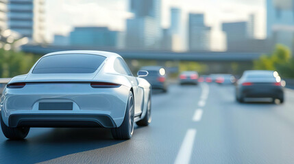 Naklejka premium Autonomous vehicles on smart highways, depicting the future of transportation.