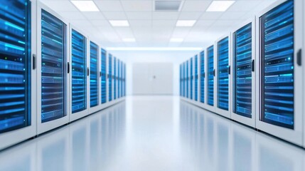 Rows of server racks in a modern data center.
