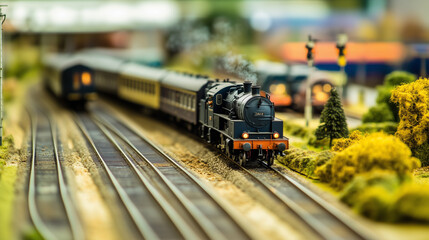 Trains on railway model
