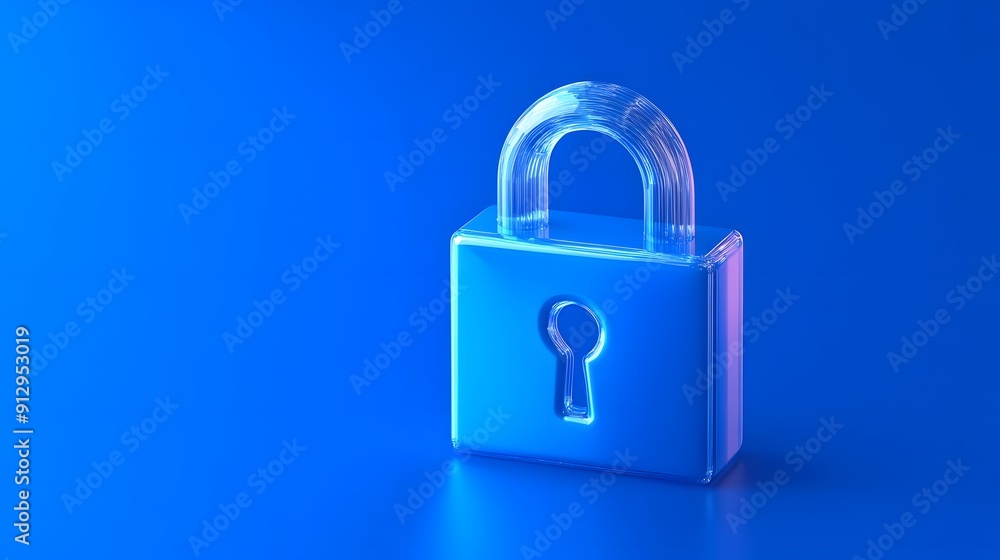 Poster a secure padlock on a blue background symbolizes protection and security. ideal for cybersecurity an