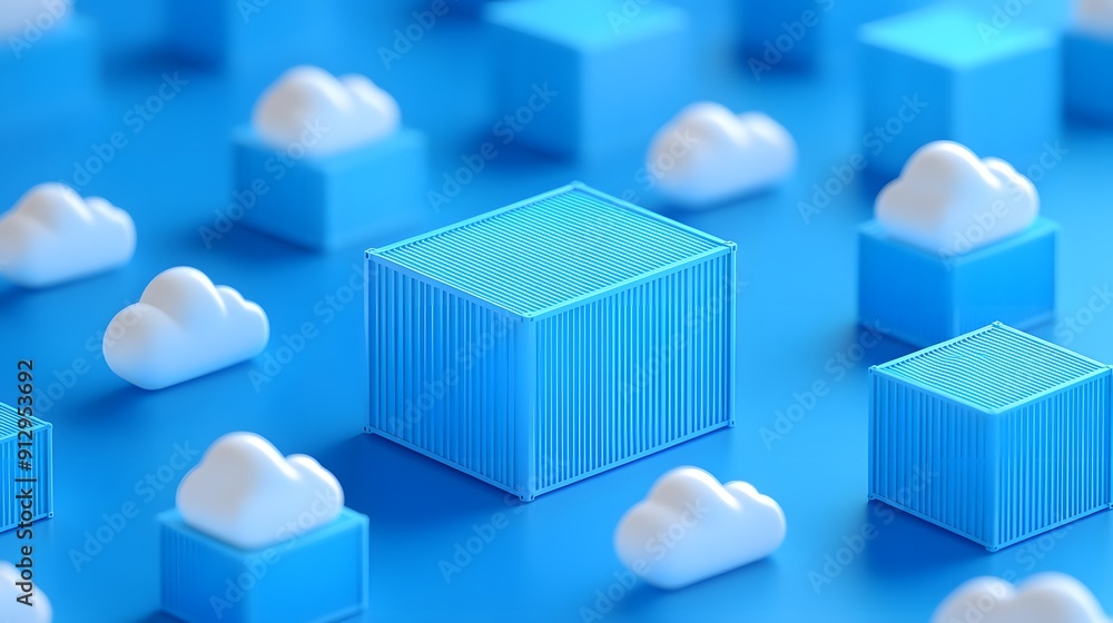 Aufkleber abstract blue cubes and clouds on a blue background representing cloud computing and technology conc