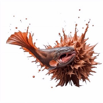 recommend clip art: fish crashing into red powder explosion with white background