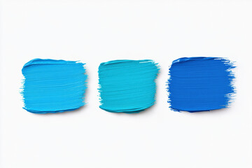 Three blue paint swatches on white background, featuring varying shades and visible brush stroke textures.