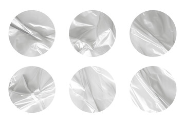 Naklejka premium Round samples of crumpled plastic bag's surface on a white background
