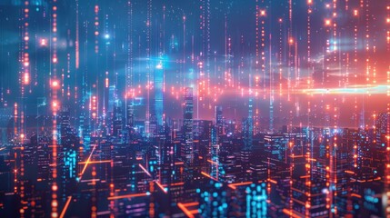 Obraz premium Futuristic Cityscape with Glowing Lines and Lights