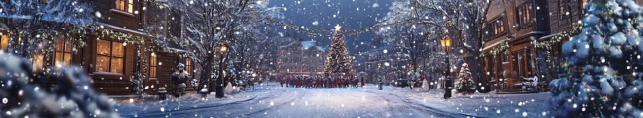 Frosty Festival: An Animated Snow Scene with a Festive Snow Parade Celebrating the Winter Season in Anime Style.