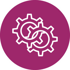 Two Gears Interlocking Vector Line White Circles Multicolors