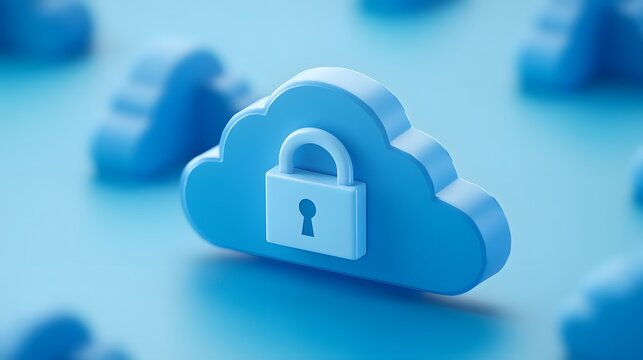 Blue cloud icon with a lock, representing cloud security and data protection in a digital environment.