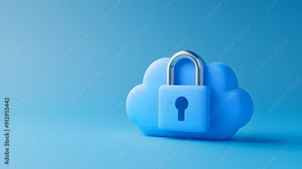 Aufkleber blue cloud icon with a padlock symbolizing secure cloud storage and data protection on a solid blue 