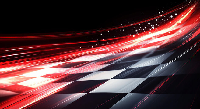 Black background with white and red checkered flag light stripes vector illustration design for racing or speed racing banner, magazine cover style, stock photo, simple composition, in feminine style