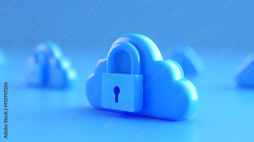 Aufkleber blue cloud symbol with a lock representing data security and cloud computing safety on a blue backgr
