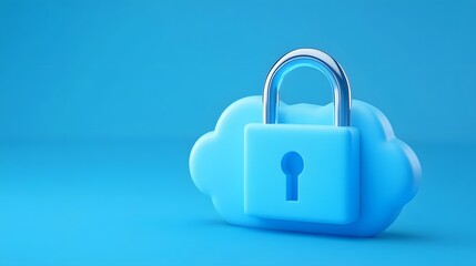 Blue cloud with a padlock symbolizing cloud security, data protection, and online privacy in a digital environment.