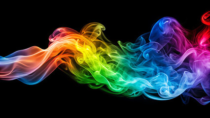 Obraz premium rainbow colored streaming smoke wave isolated Black background