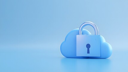 Blue cloud with a padlock symbolizing cloud security, data protection, and online privacy in a minimalistic design.