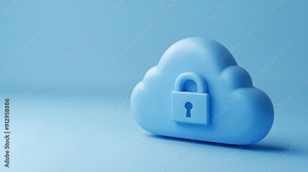 Poster blue cloud with padlock symbolizes secure cloud computing and data protection. concept of cloud secu