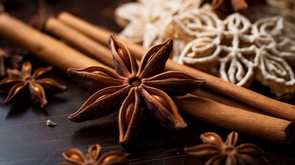 Cinnamon sticks and star anise close up evoking warmth