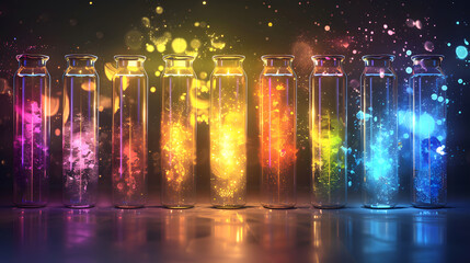The tubes that are filled with chemicals are in different colors and are useful in medical laboratories and look so amazing with a shiny background design