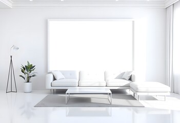 Interior of  A bedroom with a wooden bed frame, and a blank white framed wall art above the bed. The room has a warm, inviting atmosphere 