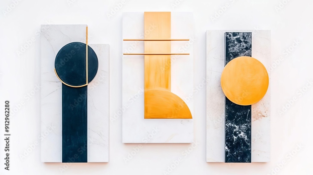 Poster captivating triptych display innovative geometric arrangements in three distinct panels for modern a