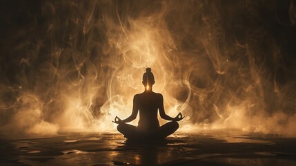 Silhouette of a Person Meditating in Smoke.