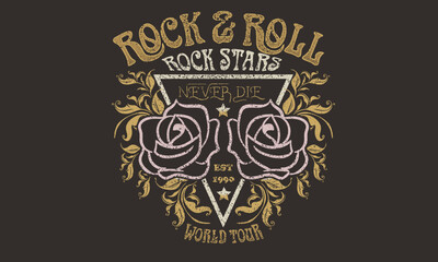 Rose vector artwork design for shirt and others. Rose flower artwork. Rock star never die.
