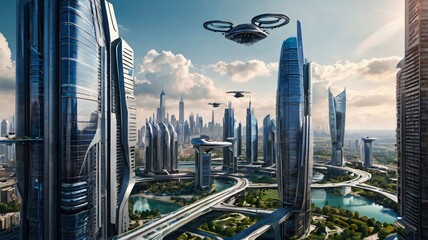 A modern architectural design of a futuristic building with unique shapes