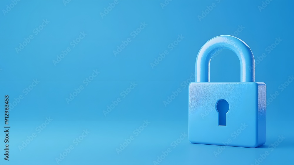 Poster blue padlock on a matching blue background symbolizing security and protection. modern and minimalis