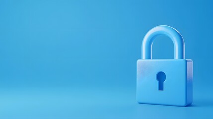 Fototapeta premium Blue padlock on a matching blue background symbolizing security and protection. Modern and minimalist style. High resolution.