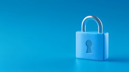 Fototapeta premium Blue padlock on a solid blue background symbolizing security, protection, and privacy. Simple, minimalistic, and modern design.