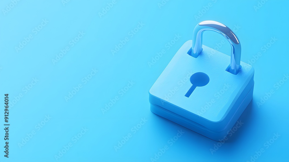 Poster blue padlock on light blue background symbolizing security and privacy. minimalistic and modern desi