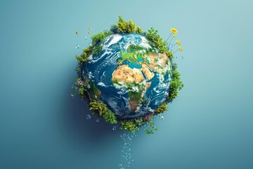 Earth with water conservation and renewable energy symbols minimal icon flat green background illustration space for Ad