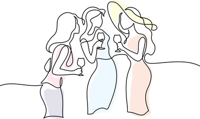 Summer party for girls. Fun drink lifestyle. Continuous one line drawing